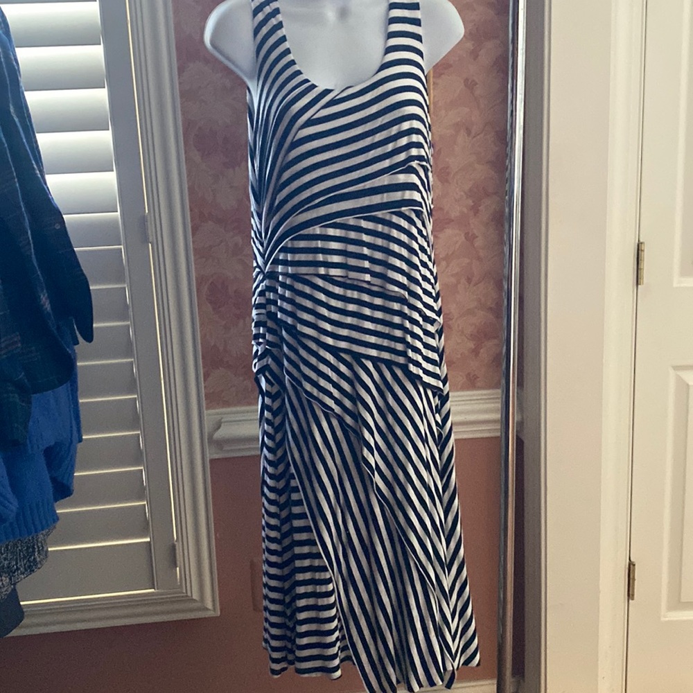Soft Surroundings Striped Tiered Dress, Black/White, Medium